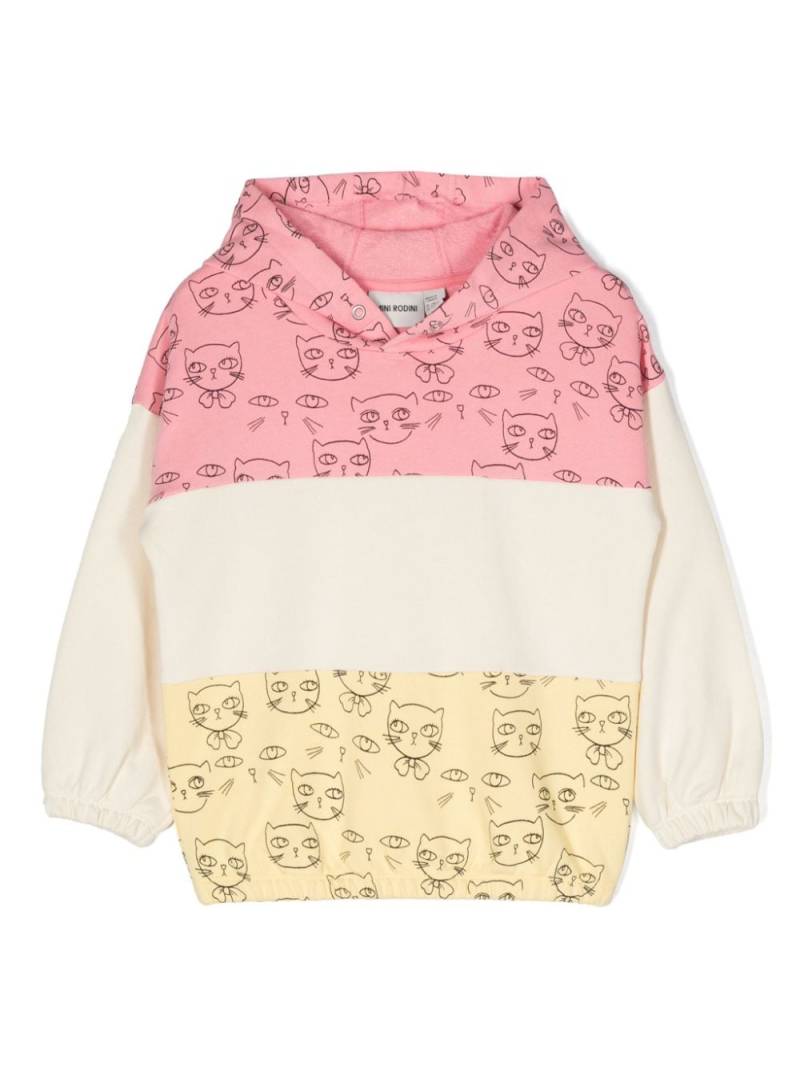 Mini Rodini Colour-Block-Hoodie mit Katzen - Rosa von Mini Rodini