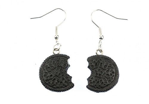 Miniblings Doppelkeks mit Biss Ohrringe Hänger Keks Cookie Kekse Füllung dunkel - Handmade Modeschmuck I Ohrhänger Ohrschmuck versilbert von Miniblings