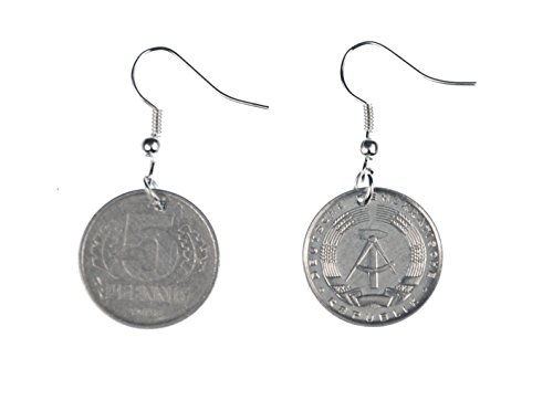 Miniblings DDR 5 Pfennig Ohrringe Hänger Pfennige Ostalgie Münze Geld neue Vers - Handmade Modeschmuck I Ohrhänger Ohrschmuck versilbert von Miniblings