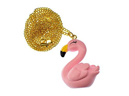 Miniblings Flamingo Kette 60cm Halskette Vogel Sommer Party Vogelkette 3D rosa - Handmade Modeschmuck - Gliederkette versilbert von Miniblings