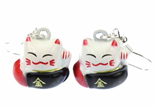 Miniblings Katze Ohrringe Winkekatze Glückskatze Maneki-neko Metall schwarz - Handmade Modeschmuck I Ohrhänger Ohrschmuck versilbert von Miniblings