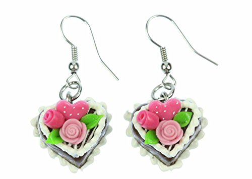 Miniblings Lebkuchenherz Ohrringe Hänger Herz Oktoberfest Weihnachten Rosen - Handmade Modeschmuck I Ohrhänger Ohrschmuck versilbert von Miniblings