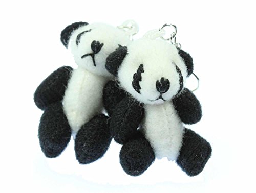 Miniblings Panda Ohrringe Pandaohrringe Pandabär Bambus Zoo Bär Teddy 3D Plüsch - Handmade Modeschmuck I Ohrhänger Ohrschmuck versilbert von Miniblings