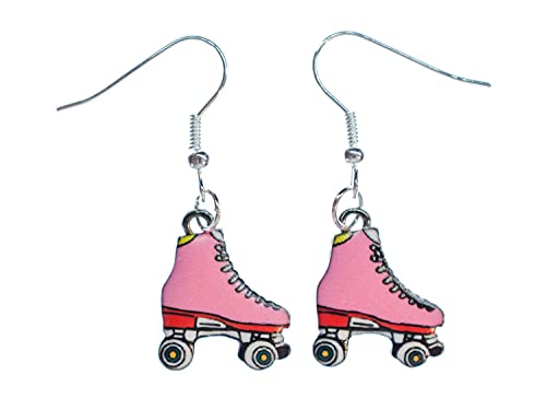 Miniblings Rollschuhe rosa Ohrringe Hänger Rollerskates Stiefel Skates Metall - Handmade Modeschmuck I Ohrhänger Ohrschmuck versilbert von Miniblings