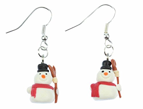 Miniblings Schneemann Besen Ohrringe Hänger Weihnachten Winter Schnee Kinder - Handmade Modeschmuck I Ohrhänger Ohrschmuck versilbert von Miniblings