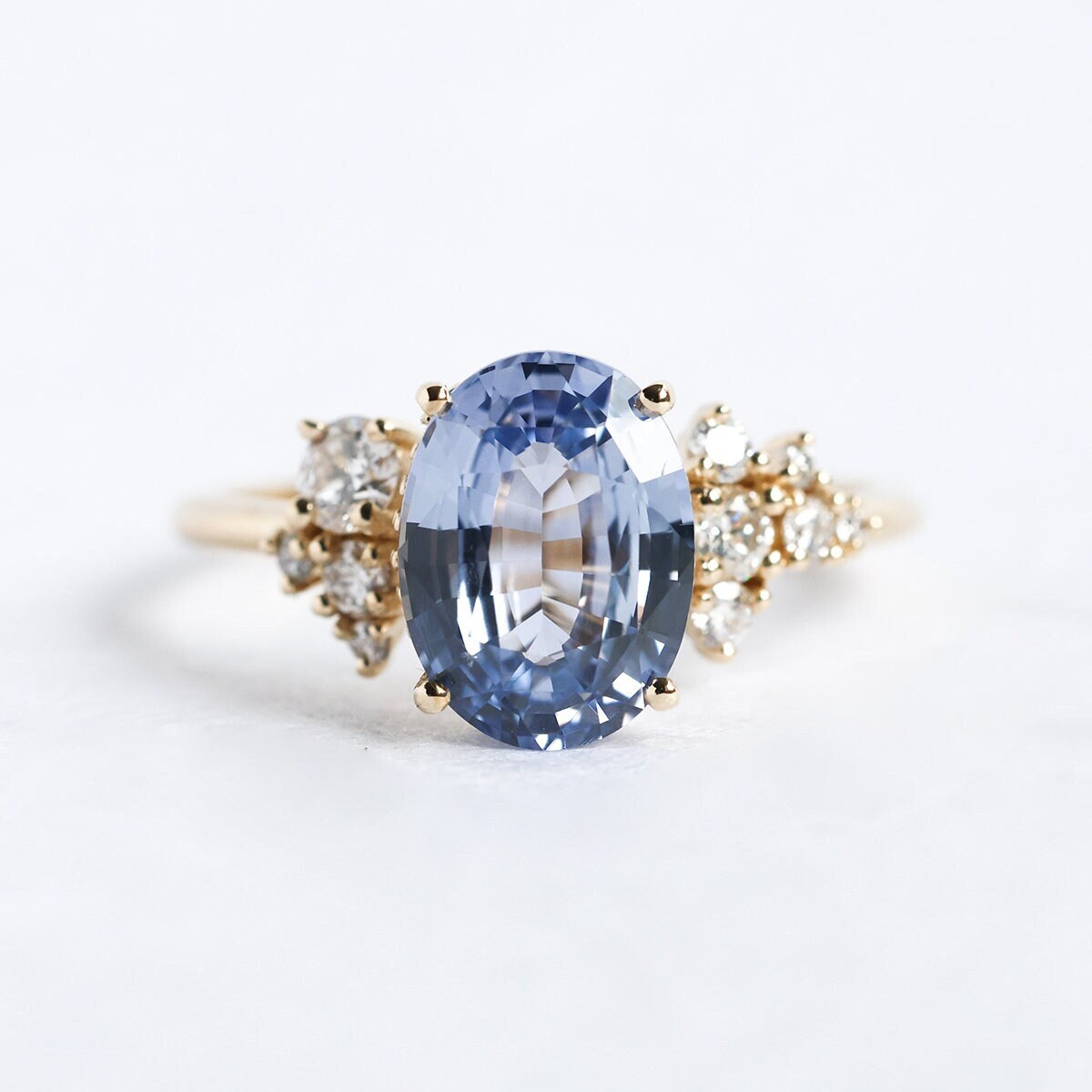 3Ct Sapphire Cluster Diamant Ring, Hellblauer Saphir Ring von MinimalVS