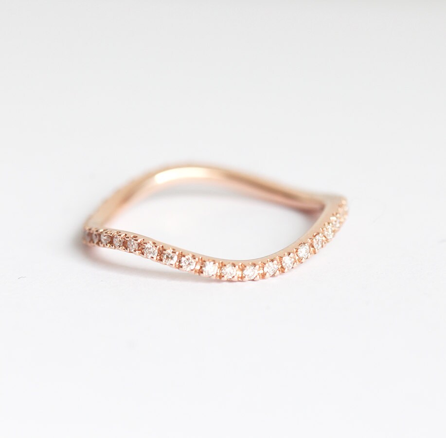 Welle Diamant Ehering, Einzigartiges Wave Diamond Eternity Band, Pave Ring Rund Um von MinimalVS