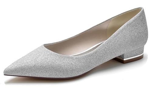 Minishion Mädchen Damen Schlüpfen Hochzeits Flacheschuhe Glitzer Schlüpfen Abend Pumps Schuhe MY199 Silber EU 36 von Minishion