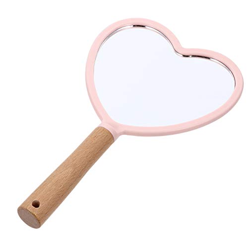Minkissy Handspiegel Tasche Make-Up Spiegel Holzgriff Herz Design Tragbare Reise Kosmetikspiegel für Tasche Geldbörse von minkissy