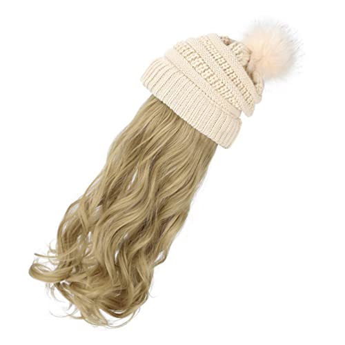 Minkissy Wellenförmige Hutperücken Synthetische Haarperücke Welle Haarteil mit Hut Wellenförmigen Lockigen Haarverlängerungen für Frauen von minkissy