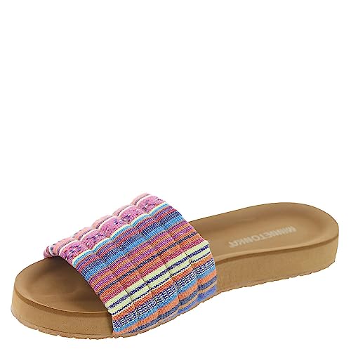 Minnetonka Heidi – Bequeme Slides für Damen mit lebendigem Stoffdruck-Design, klassischem Slip-On-Stil, konturiertem EVA-Fußbett, Gummi-Außensohle und Obermaterial aus Stoff, Desert Print, 8 von Minnetonka