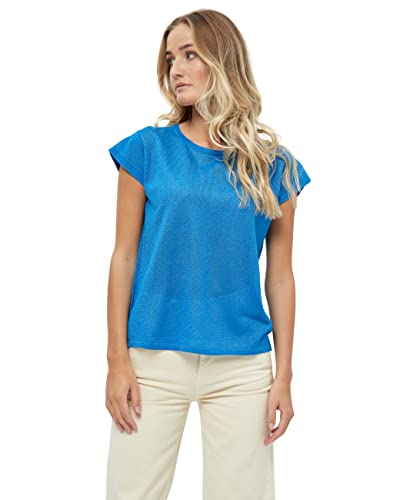 Minus Carlina Runden Halsausschnitt Ärmel Metallisch Stricken T-Shirt | Tshirt Damen In Blue | Herbst Bluse Damen | Größe M von Minus