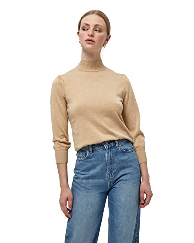 Minus Mersin Rollkragenpullover Damen Größe XL | Pullover Beige Damen | Pullover Damen Mit Hohem Halsausschnitt Und 3/4 Ärmel | Strickpullover Damen Elegant | Frühling Pulli Damen Mit Rollkragen von Minus