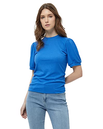 Minus Johanna Runden Hals Kurze Puffärmel T-Shirt | Tshirt Damen In Blau | Frühling Bluse Damen | Größe Xs von Minus