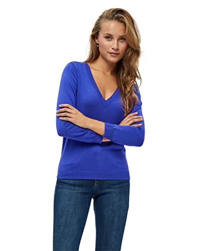 Minus Milla V-Ausschnitt 3/4 Ärmel Strickpullover | Pullover Damen In Blau | Frühling Pulli Damen | Größe M von Minus