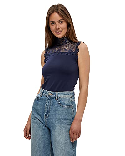 Minus Vanessa Hoch Halsausschnitt Ärmellos Spitze Top | Damen Top In Blau | Herbst Damen Oberteile | Größe S von Minus