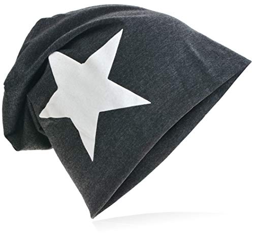 Miobo Jersey Slouch Beanie mit Stern Style, Herren Damen,Einheitsgröße,WeissStern Anthrazit von Miobo