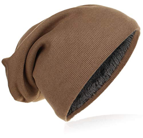 Kinder Jersey Slouch Beanie Long warme Mütze Unisex Unifarbe Winter Trend (56-58cm Kopfumfang, Braun) von Miobo