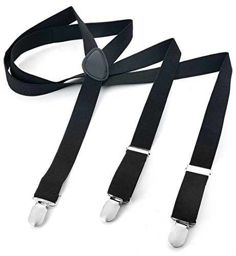 Long Hosenträger Herren Damen Jungen Mädchen Kinder Baby Hosenträger Y Form Style 3er Clips elastisch, Schwarz XXL von Miobo