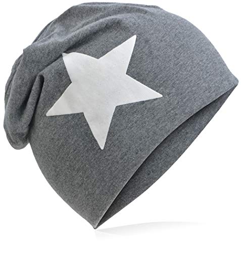 Miobo Jersey Slouch Beanie Long Mütze Unisex Stern Baumwolle Baby Kinder Damen Herren Groß Stern Anthrazit 43 von Miobo