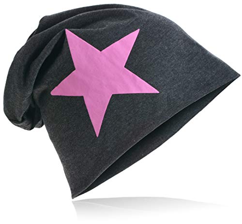 Miobo Jersey Slouch Beanie mit Stern Style, Herren Damen,Einheitsgröße,PinkStern Anthrazit von Miobo