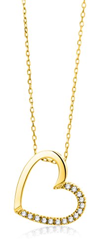MIORE Schmuck Damen 0.09 Ct Diamant Halskette mit Kettenanhänger Herz aus Diamanten Brillanten Kette aus Gelbgold 18 Karat / 750 Gold von MIORE
