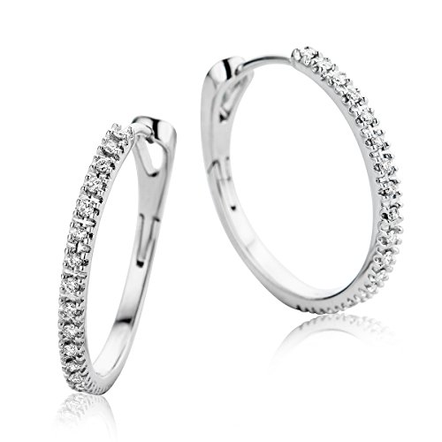 Miore Schmuck Damen 0.19 Ct Diamant Creolen mit 34 Diamanten Brillanten Ohrringe aus Weißgold 9 Karat / 375 Gold von MIORE