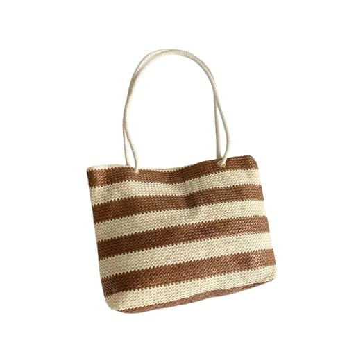 MiqiZWQ UmhäNgetasche Damen Frauen Stroh Umhängetasche Farbkontrast Strand Handtasche Große Kapazität Umhängetasche Damen Sommertäglicher Tasche-Khaki von MiqiZWQ