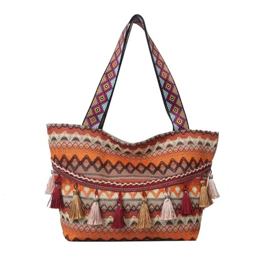 MiqiZWQ UmhäNgetasche Damen Großkapazität Umhängetasche Frauen Handtasche VintageHandMade Gewebte Quastenschaufel Tasche Reisetasche Strandtasche-Orange von MiqiZWQ