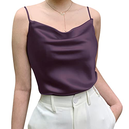 Miqieer Basic Damen Seide Tank Top Damen V-Ausschnitt Camisole Seidig Lose Ärmellose Bluse Satin Tank Shirt, Cowl Neck Violett, Mittel Miqieer Basic Damen Seide Tank Top Damen V-Ausschnitt Camisole Seidig Lose Ärmellose Bluse Satin Tank Shirt, Cowl Neck Violett, Mittel von Miqieer
