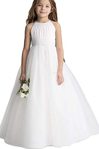 MisShow Mädchen Rundhals Prinzessin Blumenmädchenkleid Tüll Festliche Kleider für Hochzeit Chiffon Ballkleid Gr. 10-11 Jahre von MisShow