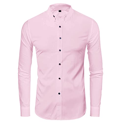 Misfuso Herren Business Hemd Langarm Bügelfreies, Herren Hemd Slim fit Polyester Hemd Stretch Langarmhemden Einfarbige Hemden, Eu-Größ: XXL, Rosa von Misfuso