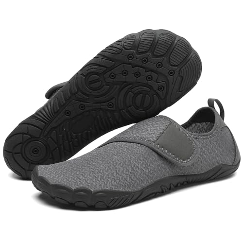 Mishansha Badeschuhe Herren Wasserschuhe Damen Schwimmschuhe Aquaschuhe Strandschuhe Barfußschuhe Neoprenschuhe Schnell Trocknend Surfschuhe mit Breiter Zehenbox Schiefer Grau,Gr.44 von Mishansha