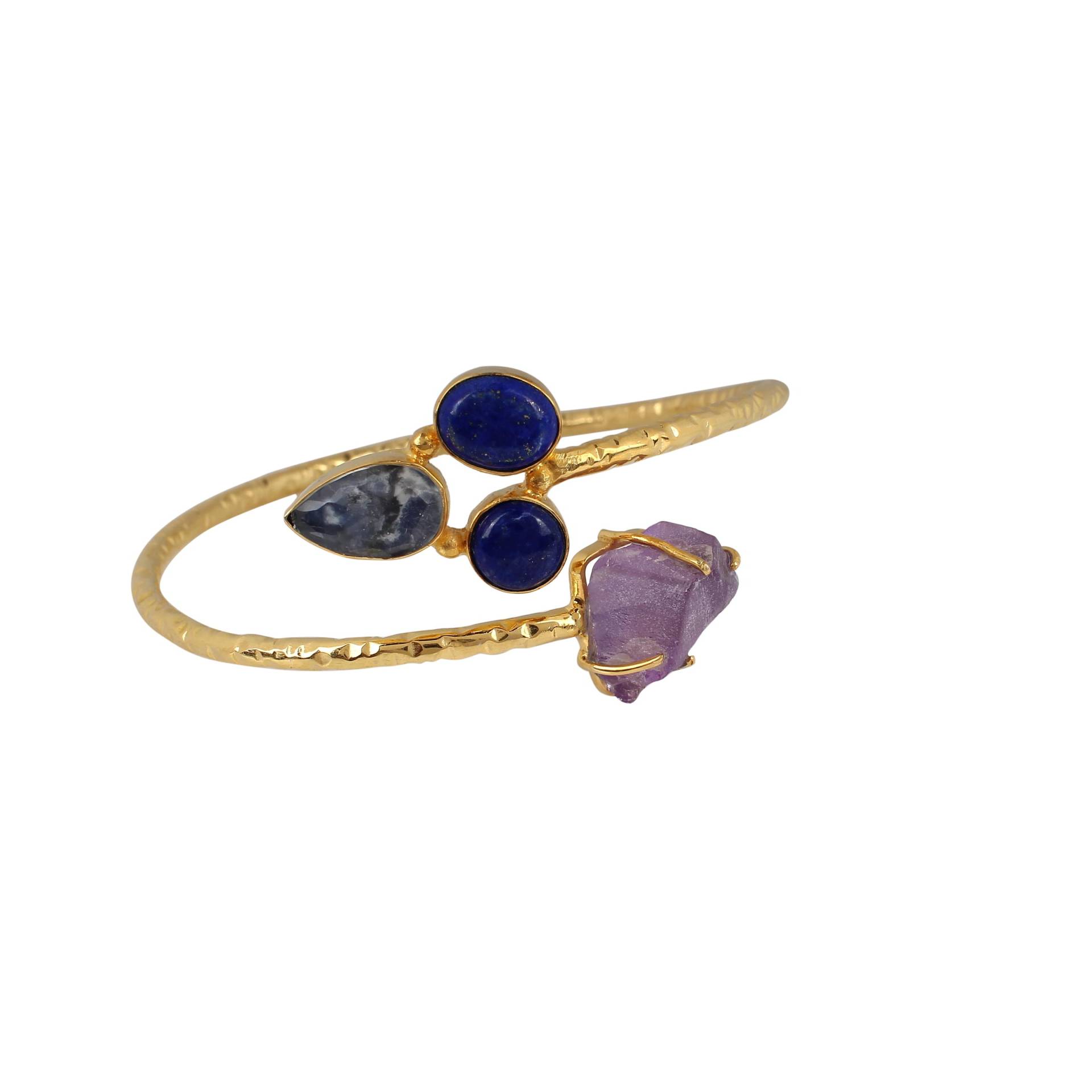 Multi-Edelstein Armband, Frauen Vergoldet Manschette Rohe Amethyst & Lapis Designer Geschenk Für Sie von MisomaSantiago