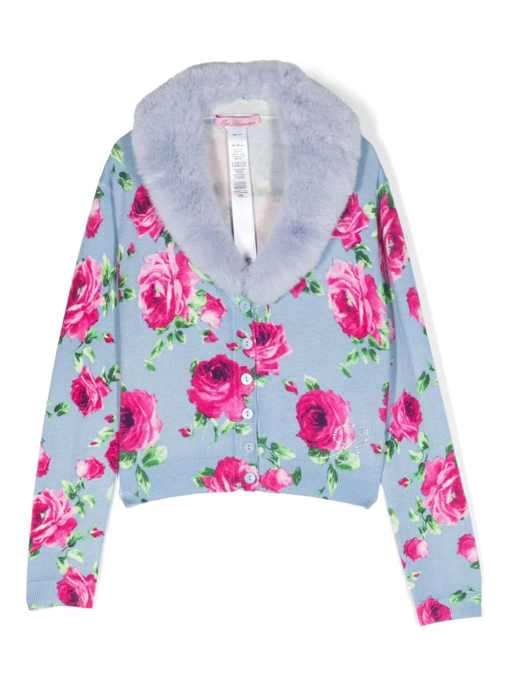 Miss Blumarine Cardigan mit Kragen aus Faux Fur - Blau von Miss Blumarine