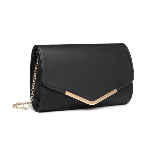 Miss Lulu Clutch Damen Tasche Abendtasche Kettentasche Schultertaschen Party Handtasche Crossbody für Hochzeit Party Freizeit Date klein Umhängetasche (Schwarz) von Miss Lulu