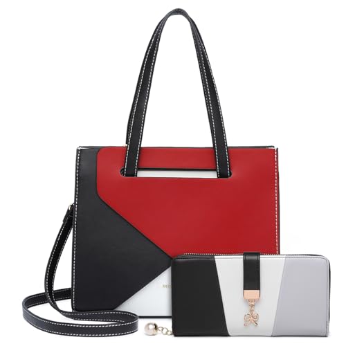 Miss Lulu Schultertaschen für Damen Tasche damen Handtasche für Frauen Mode Umhängetasche Prägnante Farbstiche Schultertasche mit Schwarz Geldbörsen von Miss Lulu