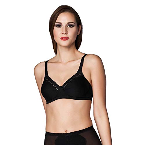 Miss Perfect Dessous Damen Body Trim Soft BH ohne Bügel Damen BH bügellos Bequemer BH Baumwolle bügelloser Spitzen BH in Schwarz Größe 105C von Miss Perfect