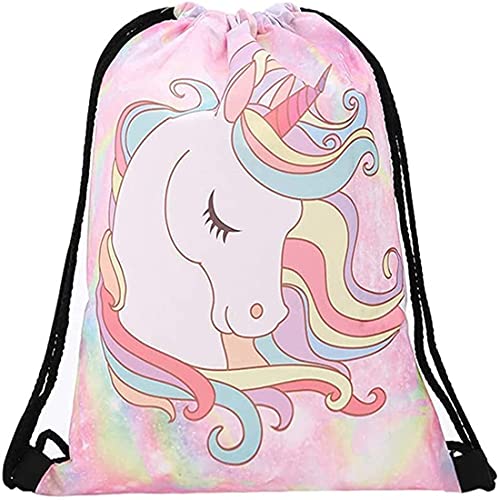 Einhorn Kordelzugtasche,Einhorn Kordelzug Rucksack Turnbeutel Gym Sack Beutel 3D Fullprint Rucksack Kordelzug Leinwand Tasche für Jungen Mädchen Gym School Swimming Pool Beach Camping Travel von Miss-shop