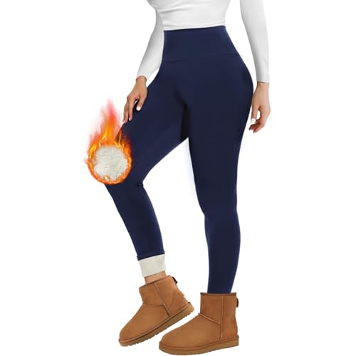 Missluck Thermo Leggings Damen Gefüttert Thermoleggins Verdickte Plüsch Thermohose Leggins Warme im Winter,Marineblau,L von Missluck