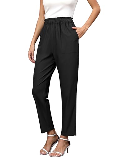 Missufe Business Hosen Hohe Taille Freizeithose Damen Stretch Taille Bequeme Lang Stoffhose Gerade Geschnitten Hosen mit Taschen (schwarz, groß) von Missufe