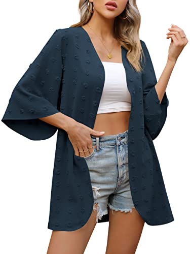 Missufe Cardigan Strickjacke Kimono Strand Sommer Damen Strickjacke Bikini Chiffon Cover Up Bademode Vertuschung (Marineblau, XX-Groß) von Missufe