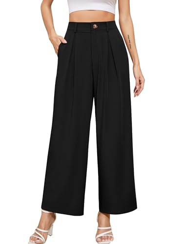 Missufe Hohe Taille Straighthose Business Hosen Damen Lange Gerade Hose Plissee Arbeitshose mit Taschen (Schwarz, Klein) von Missufe