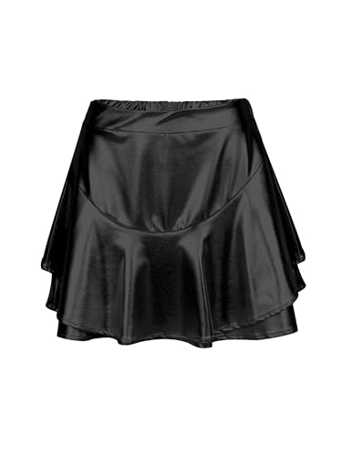 Missufe Minirock Sommerrock Röcke Skater Skirt Damen Metallic Rüschenrock (Schwarz, Groß) von Missufe