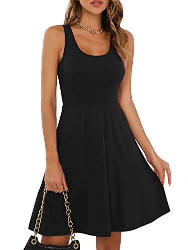 Missufe Rockabilly Sommerkleid Minikleid Tank Kleider Damen Skaterkleid Kurzes Freizeitkleid (Schwarz, Klein) von Missufe