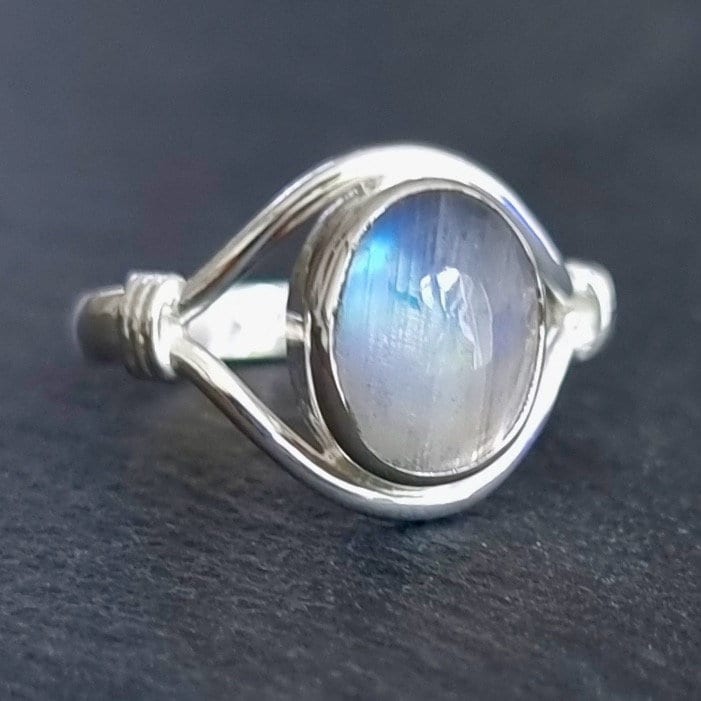 Regenbogen-Mondstein-Ring, 925Er-Silberring Für Damen, Schillernder Blauer Edelstein, Boho-Schmuck, Juni-Geburtsstein, Alltäglicher Ring, Mistry von MistryGems