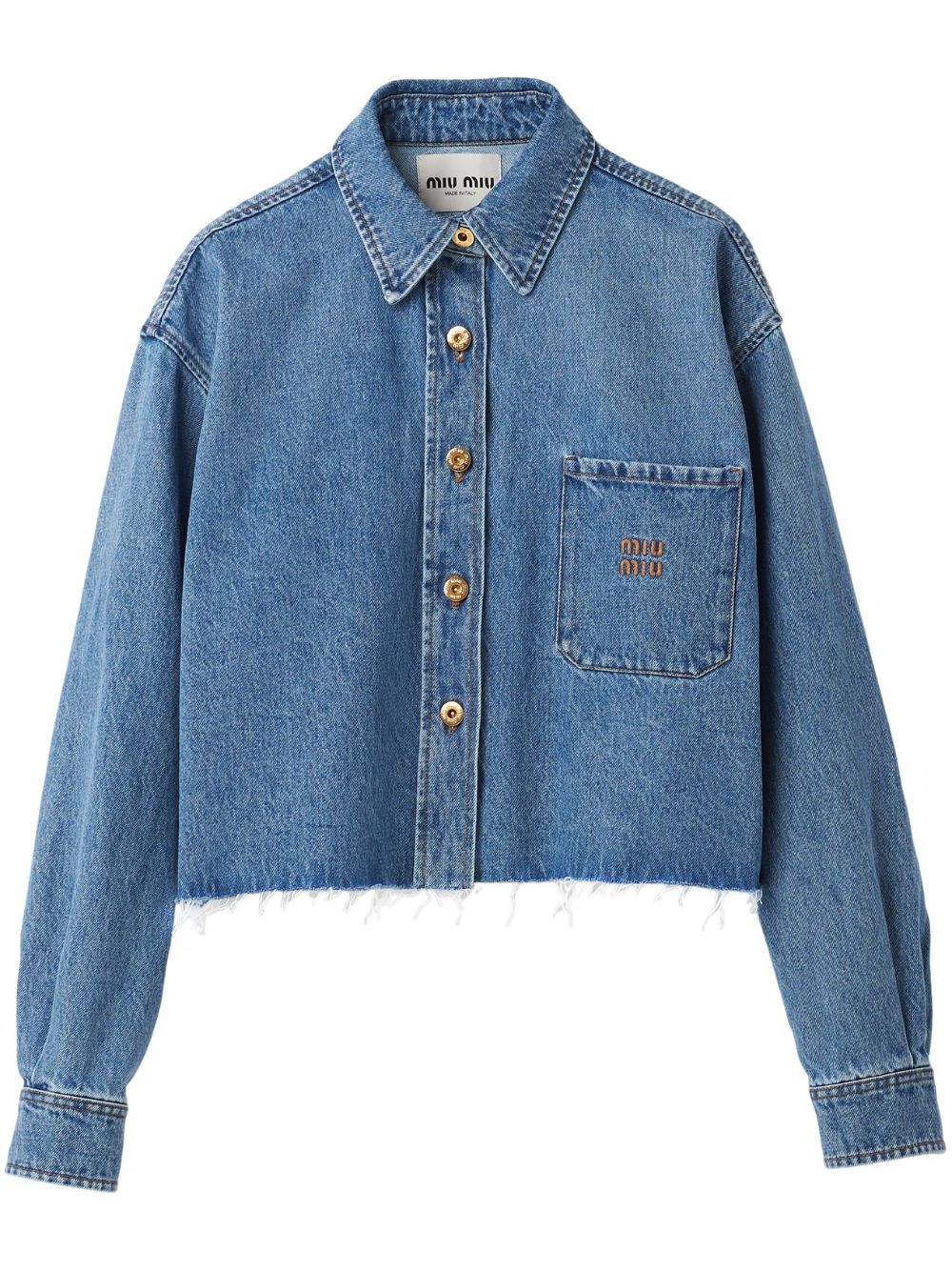 Miu Miu Cropped-Jeanshemd mit Logo - Blau von Miu Miu