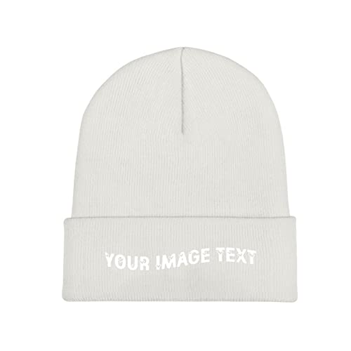 Benutzerdefinierte Strickmütze für Männer und Frauen, gestalten Sie Ihr eigenes Foto/Logo/Text Bündchen Beanie Mütze schwarz, weiß, One size von Miujonvy