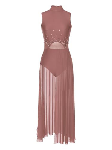 Miutii Damen Lyrisch Tanzkleid Glitzer Ballettkleid Ärmellos Ballett Trikot mit Asymmetrisch Rock Modern Contemporary Tanzkostüm Bühnenanzug S-XXL Hell Braun S Miutii Damen Lyrisch Tanzkleid Glitzer Ballettkleid Ärmellos Ballett Trikot mit Asymmetrisch Rock Modern Contemporary Tanzkostüm Bühnenanzug S-XXL Hell Braun S von Miutii