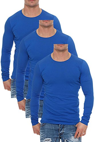 Mivaro Herren Langarmshirts mit Rundhals-Ausschnitt, Longsleeves für Sport und Freizeit, 3er Pack, Größe:3XL, Farbe:Blau von Mivaro